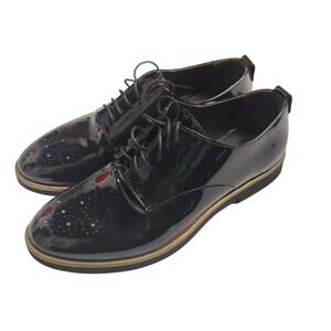 AGL Sz 37.5 (7.5 US) Black Patent Leather Brogue Oxford Lace Up Dress Shoes